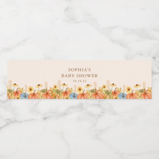 Herfst Pumpkin Baby shower Waterfles Etiket (Enkel label)