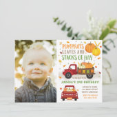 Herfst Pumpkin Birthday Invitation Boy Kaart (Staand voorkant)