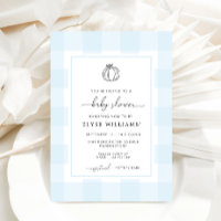 Herfst Pumpkin Blue Gingham Baby shower Uitnodigin