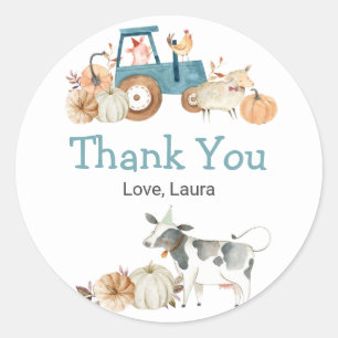 Herfst Pumpkin Boerderij Animal Tractor Floral Ronde Sticker