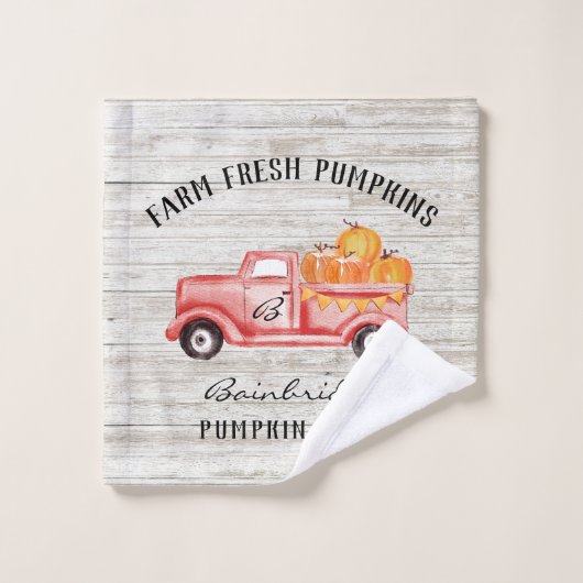 Herfst Pumpkin Boerderij Familienaam Rustisch land Washandje (Wasdoekje)