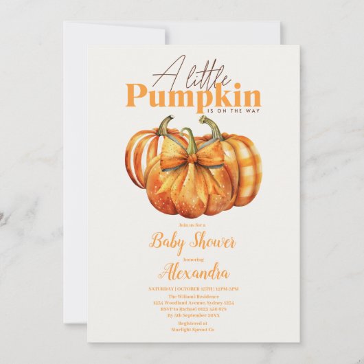 Herfst Pumpkin Bow Girl Baby shower Kaart (Voorkant)