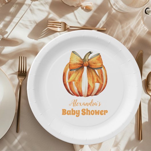 Herfst Pumpkin Bow Girl Baby shower Papieren Bordje