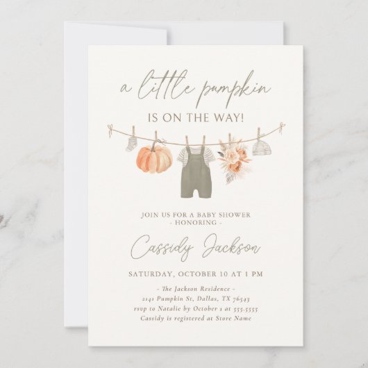 Herfst Pumpkin Boy Babykleding Baby shower Kaart (Voorkant)