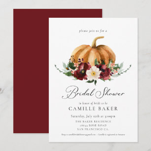 Herfst Pumpkin Burgundy Floral Vrijgezellenfeest Kaart