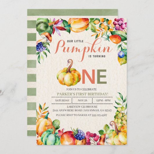 Herfst Pumpkin eerste uitnodiging (Voorkant / Achterkant)