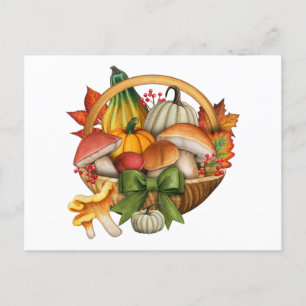 Herfst Pumpkin en Mushroom Basket Harvest Briefkaart
