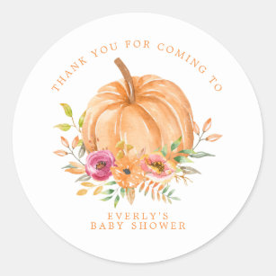 Herfst Pumpkin Floral Baby shower Dank u wel Ronde Sticker