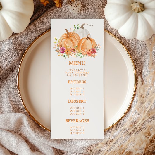 Herfst Pumpkin Floral Baby shower Menu