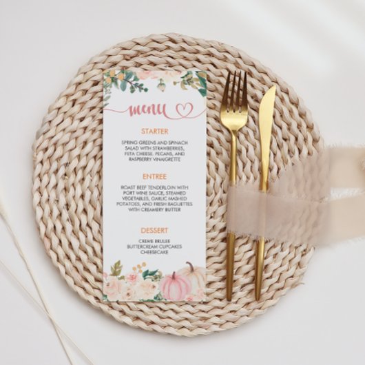 Herfst Pumpkin Floral Baby shower Menu