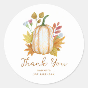 Herfst Pumpkin Floral Birthday Dank u wel Ronde Sticker