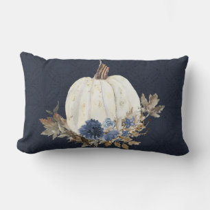 Herfst Pumpkin Foliage Waterverf Navy Blue Floral Kussen