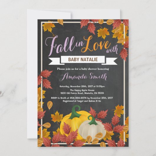 Herfst Pumpkin Girl Paarse Baby shower-uitnodiging Kaart (Voorkant)