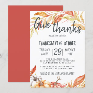 Herfst Pumpkin Golden Foliage Thanksgiving Dinner Kaart