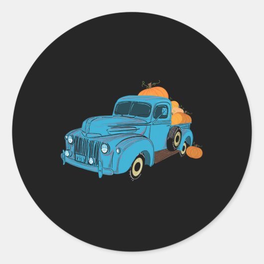 Herfst Pumpkin Harvest Time Old Pickup Boerderij T Ronde Sticker (Voorkant)