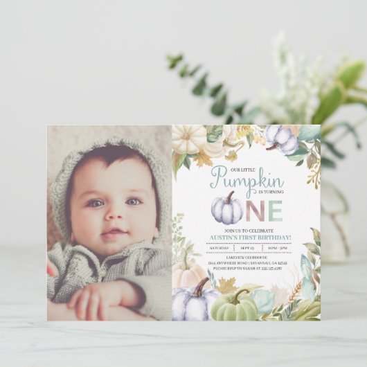 Herfst Pumpkin herfst eerste dag uitnodiging (Staand voorkant)