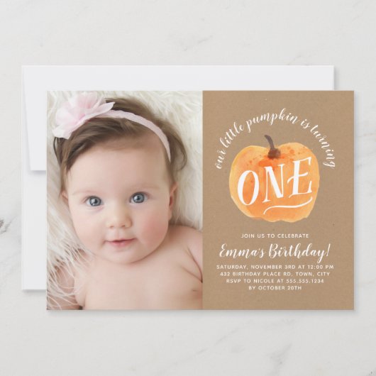 Herfst Pumpkin herfst eerste uitnodiging op zaterd (Voorkant)