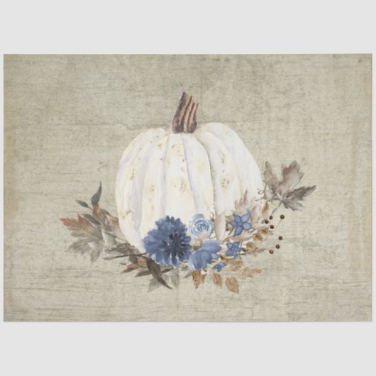 Herfst Pumpkin Navy Blue Floral Foliage Rustige Ho Tissuepapier (Voorkant)