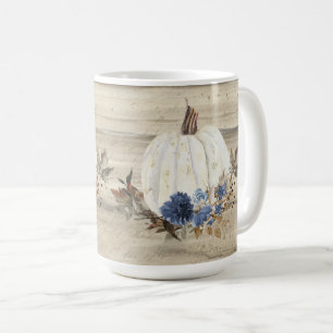 Herfst Pumpkin Navy Blue Floral Wooden Script Coff Koffiemok