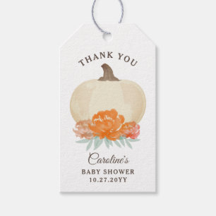 Herfst Pumpkin Oranje Floral & Burlap Baby shower Cadeaulabel