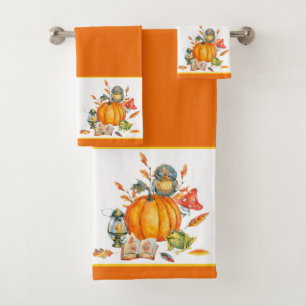 Herfst Pumpkin owl en kikker Bad Handdoek
