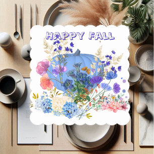 Herfst Pumpkin Pastel Blue Botanical Floral Kartonnen Onderzetters