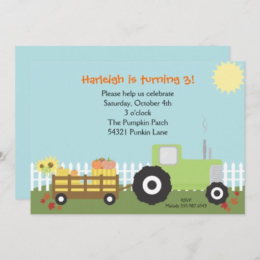 Herfst Pumpkin Patch Birthday Party Invitation Kaart (Voorkant / Achterkant)