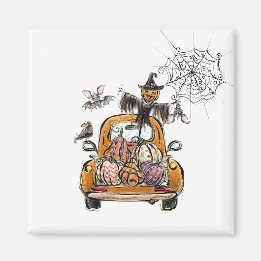 Herfst Pumpkin Patch Truck met vleermuizen Magneet (Voorkant)