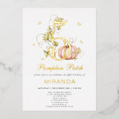 Herfst Pumpkin Patch Verjaardag Herfst 5e Verjaard Folie Uitnodiging (Voorkant)