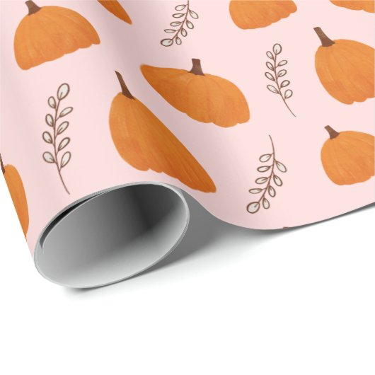 Herfst Pumpkin Pattern Roze Cadeaupapier (Rol Hoek)
