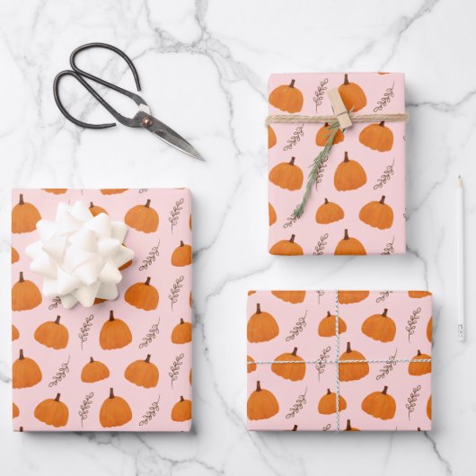 Herfst Pumpkin Pattern Roze Inpakpapier Vel (Voorkant)
