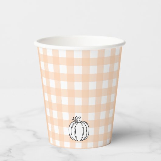 Herfst Pumpkin Peach Gingham Bunny Paper cup Papieren Bekers (Voorkant)