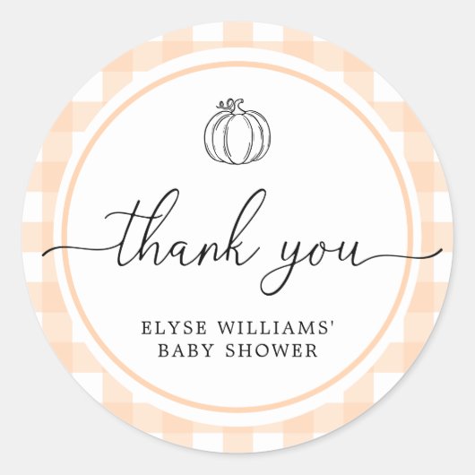 Herfst Pumpkin Peach Gingham Shower Favor Sticker (Voorkant)
