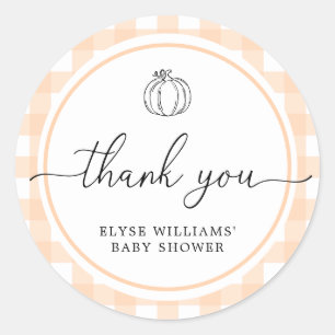 Herfst Pumpkin Peach Gingham Shower Favor Sticker