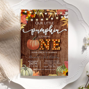 Herfst Pumpkin Rustic First Birthday Uitnodiging