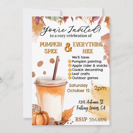Herfst Pumpkin Spice Feest Uitnodiging (Voorkant)