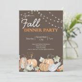 Herfst Pumpkin String Light Dinner Party Kaart (Staand voorkant)