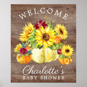Herfst Pumpkin Sunflower Baby shower Welkomstteken Poster