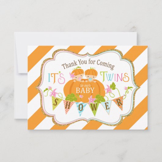 Herfst Pumpkin Twins Gold Glitter Hartelijk dank Bedankkaart (Voorkant)