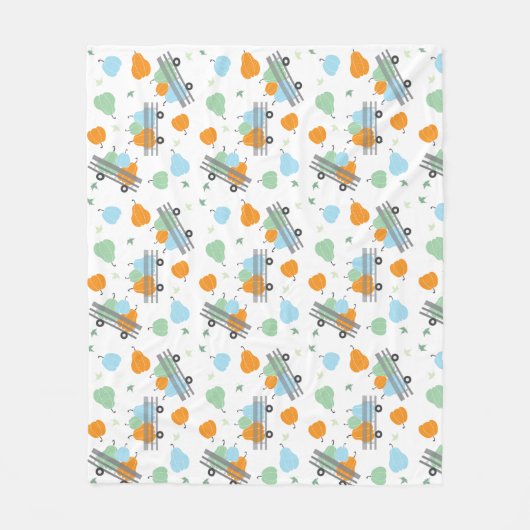 Herfst Pumpkin Wagon Pattern Nahern Blue Fleece Deken (Voorkant)