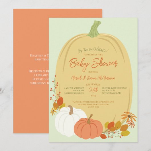 Herfst Pumpkins Baby Shower Invitations Kaart (Voorkant / Achterkant)