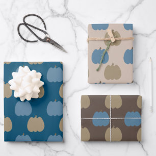 Herfst Pumpkins Blue Beige Boho Inpakpapier Vel
