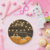 Herfst Pumpkins & String Lights Rustic Vrijgezelle Papieren Bordje (Feest)