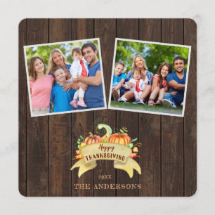 Herfst Pumpkins Wooden Photo Happy Thanksgiving Kaart