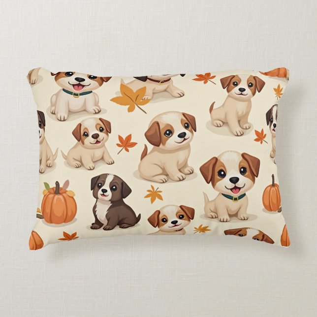 "Herfst Puppies Decoratief Kussen" Accent Kussen (Voorkant)