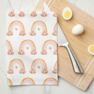 Herfst Rainbows Pink Pumpkins keukenhanddoek