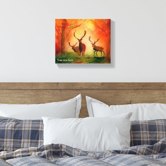 Herfst Red Deer Waterverf Stretched Canvas Print (Insitu (Slaapkamer))
