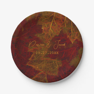 Herfst Red Gold Rustic Elegant Maple Leaves Papieren Bordje