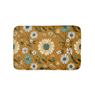 Herfst Retro Boho Mosterd Bloemen Patroon Badmat