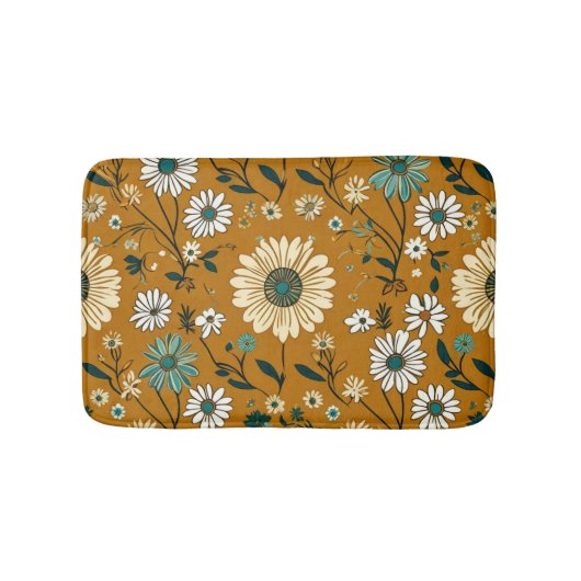 Herfst Retro Boho Mosterd Bloemen Patroon Badmat (Voorkant)